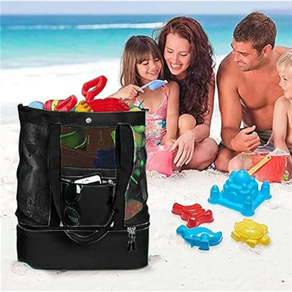With Cooler beach tote bags Mesh Zipper Waterproof Sandproof