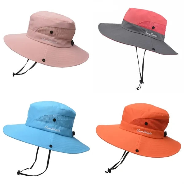 Outdoor Wide-Brim Foldable Sun Hat with Ponytail-Hole