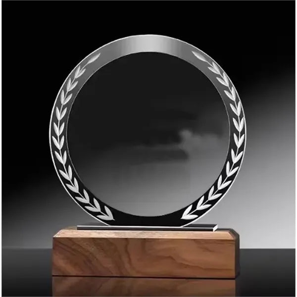 Solid Wood Base Round Crystal Trophy