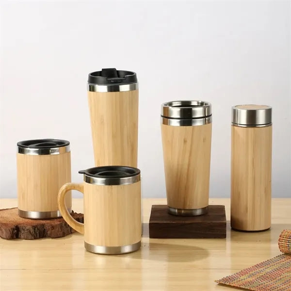 12OZ. Stainless Steel Bamboo Travel Mug with Handle and Lid