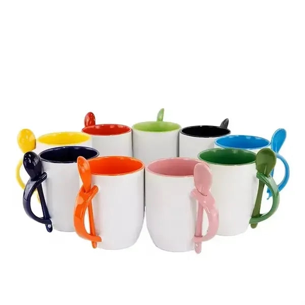 Sublimation Blanks Dishwasher Ceramic Coffee Mugs with Spoon