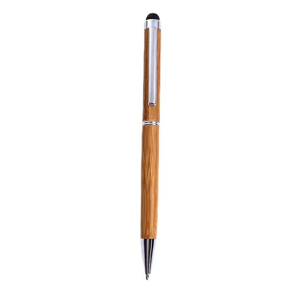 Bamboo Wood Metal Clip Twist Ballpoint Pen with Stylus