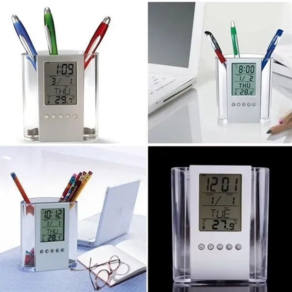 Digital Calendar Alarm Desk Clock with Pen Holder