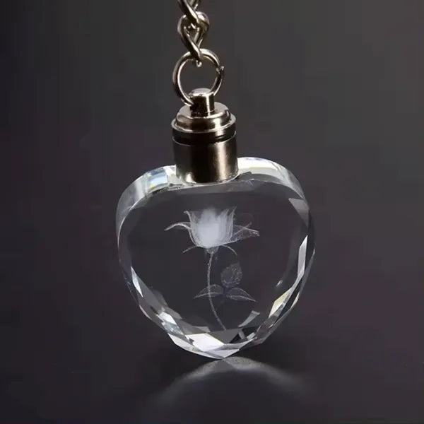 Heart Shaped LED Light Crystal Keychain