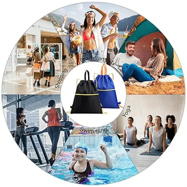Waterproof String Bag Drawstring Backpack with Zipper Pocket