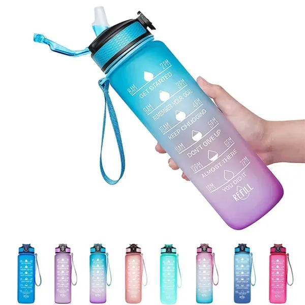 32oz Tritan Gradient Sports Water Bottle with Time Scale