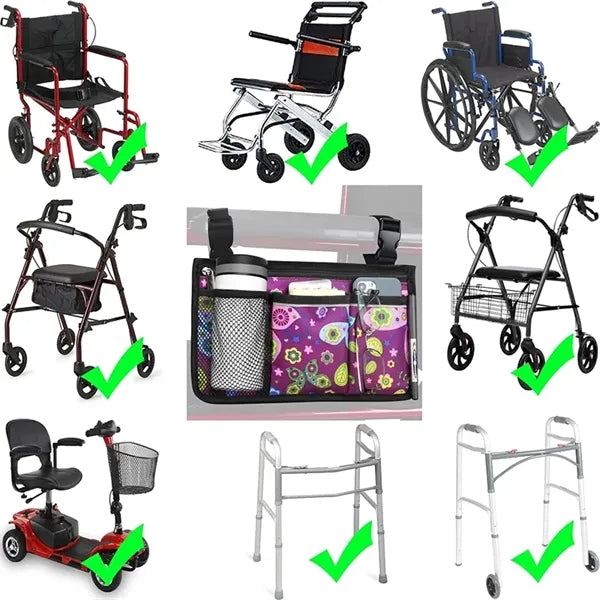 Wheelchair Side Bag Armrest Storage Pouch with Cup Holder