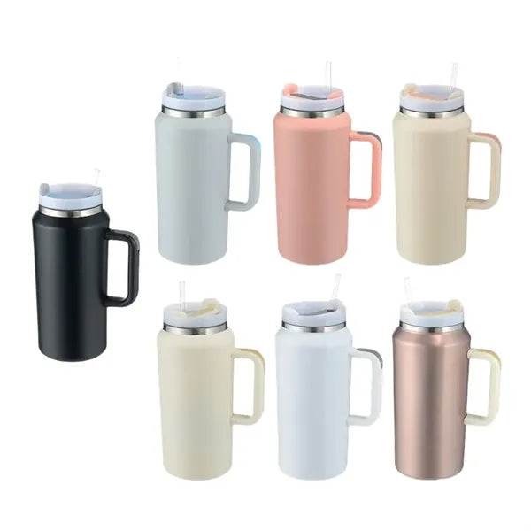 64 oz Insulated Mug Tumbler with Handle and Straw Lid