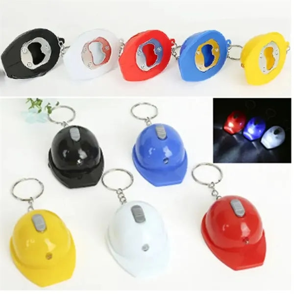 Simulation Helmet Beer Bottle Opener Keychain with LED Light