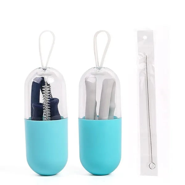 Silicone Straw And Brush Set In Plastic Case