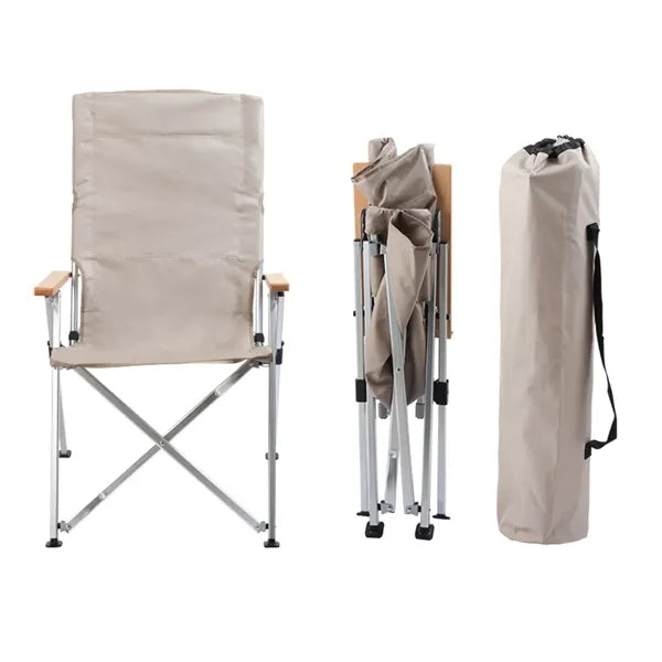 Folding Outdoor Camping Recliner Chair with Wood Handle