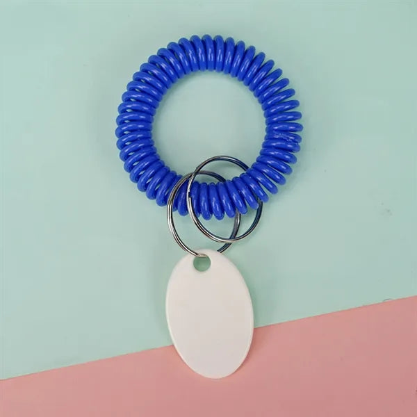 Versatile Plastic Spiral Wristband Keychains w/ Tag