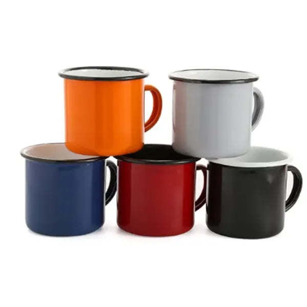 12oz Enamel +Tin Camping Mug White Body Black Rim