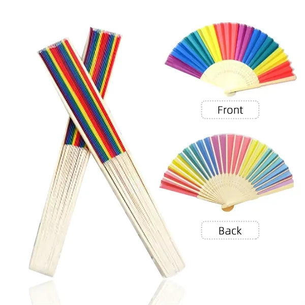Rainbow Bamboo Paper Folding Fan