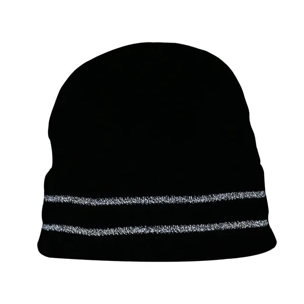 Knit Beanie Hat w/ 2 Reflective Stripes