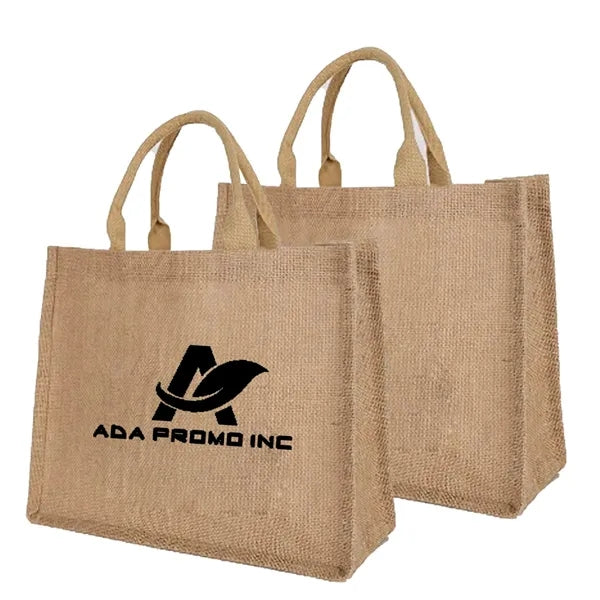 Two-Tone Linen/ Burlap Jute Tote Bag