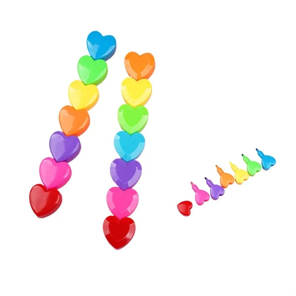 Heart-Shaped Plastic Six-Color Highlighters