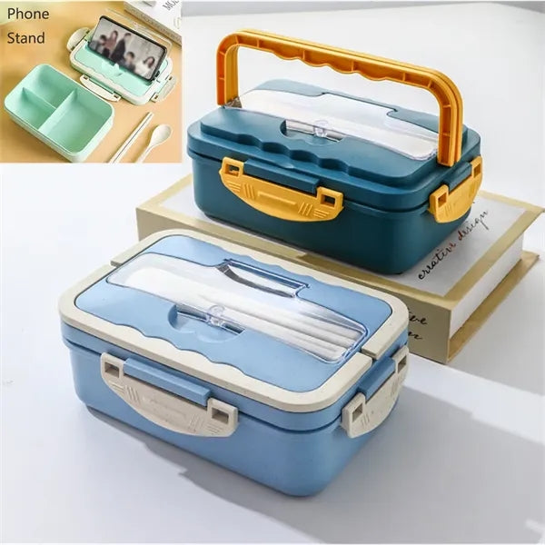 Wheat Straw Lunch Bento Box With Chopsticks and Spoon