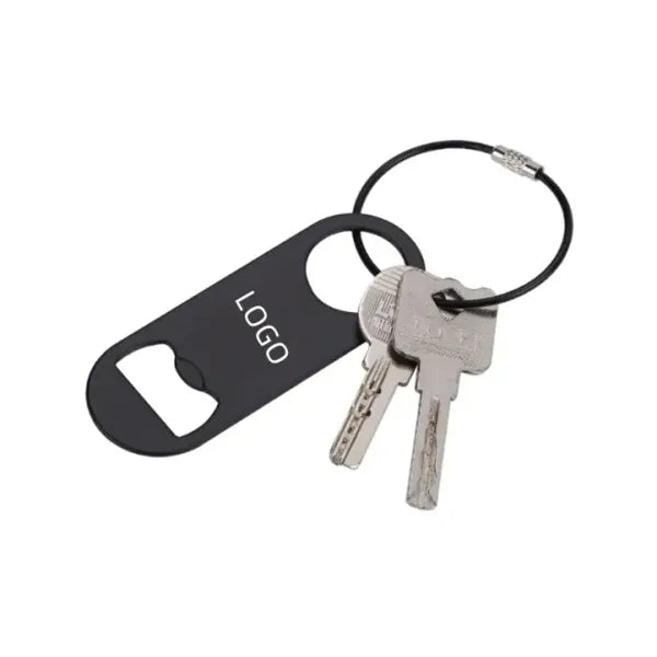 Stainless Steel Black Flat Bottle Opener with Keychain