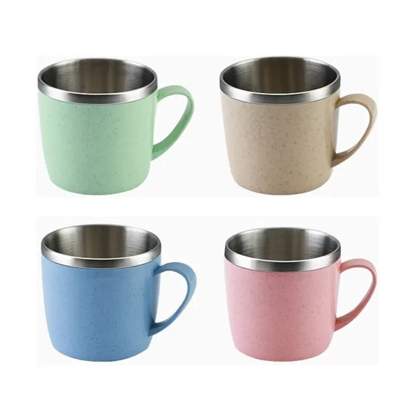 220 ml Stainless Steel Wheat Straw Double Walled Coffee Cup