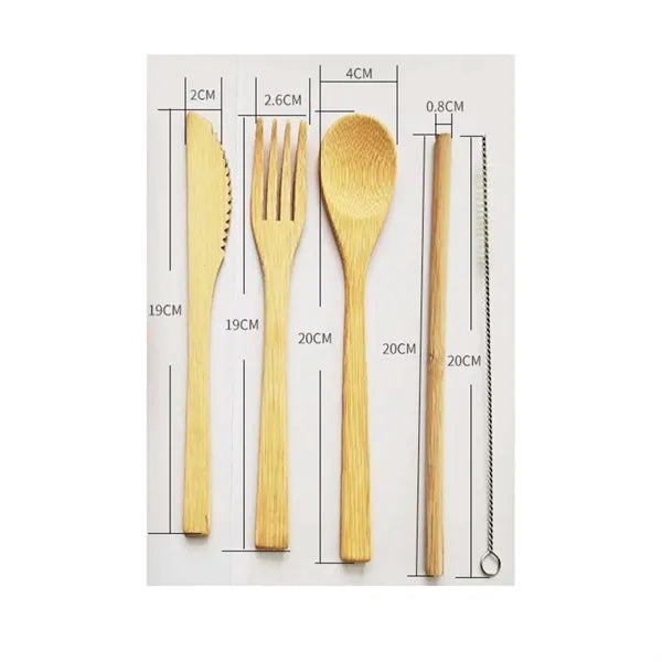 Bamboo Cutlery Set With Travel Pouch-5 Pieces