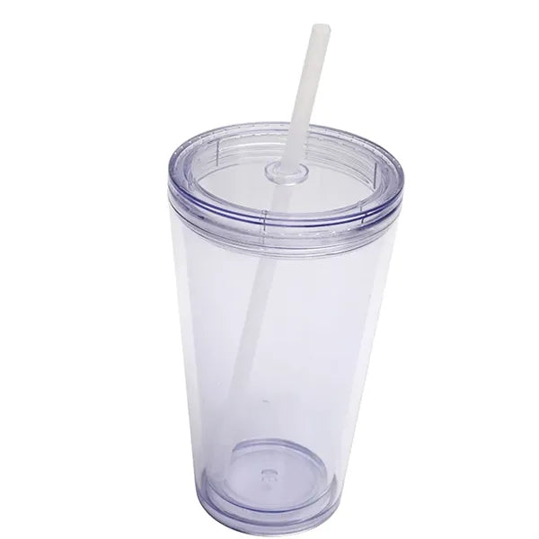 16oz Double Wall Plastic Tumbler with Straw