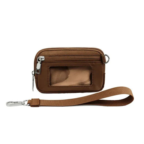 Nylon Solid Color Wrist Strap Card Bag Wallet with ID Window