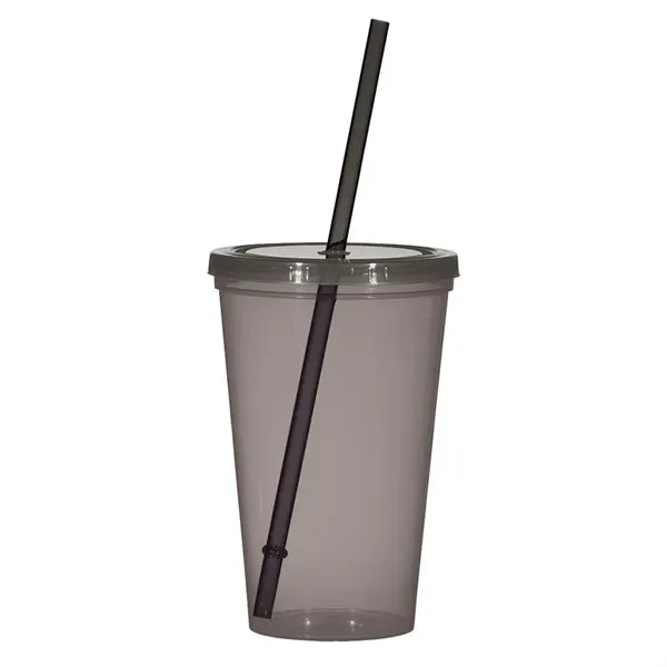 16OZ Single wall plastic tumbler with straw