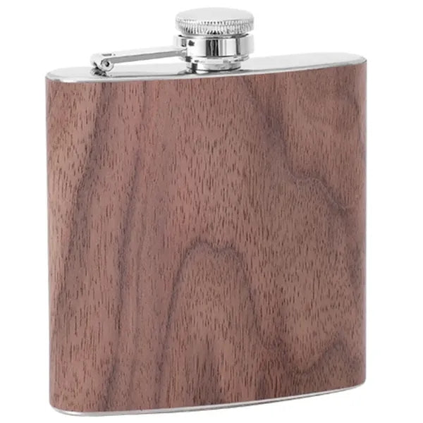 6Oz Wood Grain Stainless Steel Hip Flask