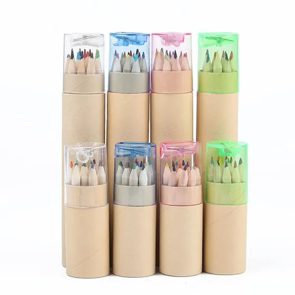 Kraft Paper Barrel Colored Pencil With Sharpener