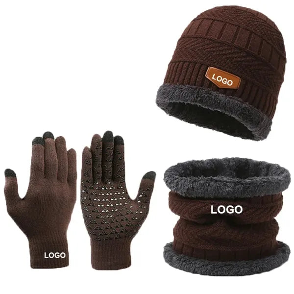 Winter Knit Beanie Hat Scarf Gloves Set