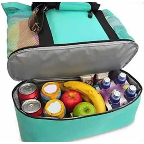 Double-Layer Thermal Insulation Mesh Zipper Beach Bag