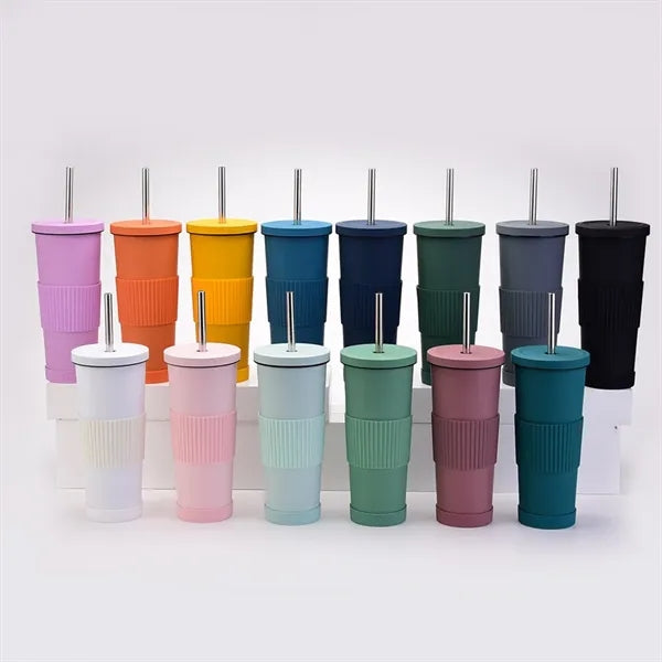 30 oz Stainless Steel Straw Tumbler with Non-slip Cover
