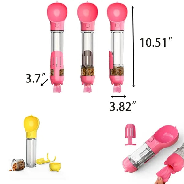 Portable 3 In 1 Pet Dog Water Bottle Poop Bag Food Dispenser