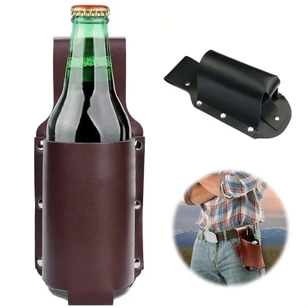 Portable Outdoor Leather Can Holder Beer Bottle Holster Bag