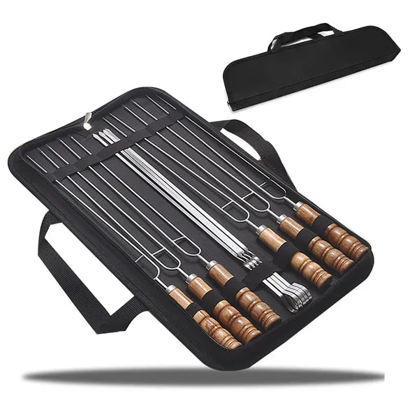Wooden Handle U-Shape Skewers Outdoor BBQ Tool Set