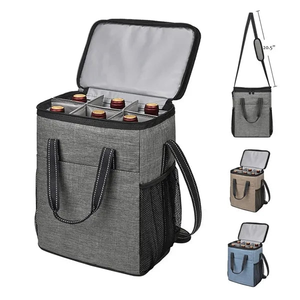 6-Bottle Insulated Wine Carrier Tote Cooler Bag