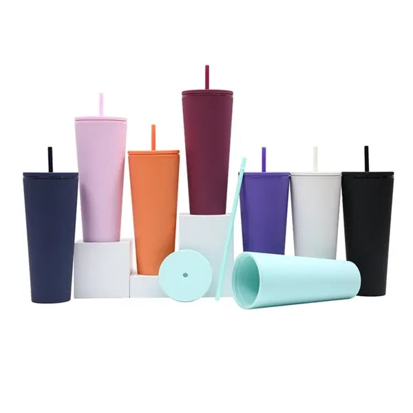 24oz Plastic Double Wall Skinny Straw Tumbler