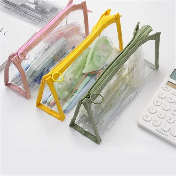 Triangular Base Transparent PVC Waterproof Pencil Pouch