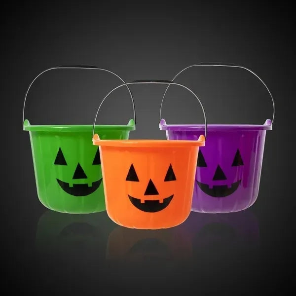 Halloween Plastic Candy Pails Pumpkin Bucket w/ Handle