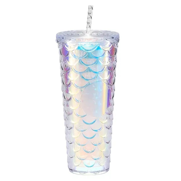 Creative gradient colorful double-layer plastic straw cup