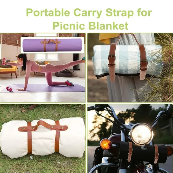 Adjustable Durable PU Leather Carry Strap for Picnic Blanket