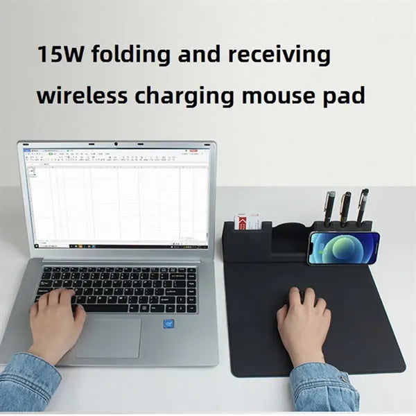15W Multi-function Wireless Charging PU Leather Mouse Pad