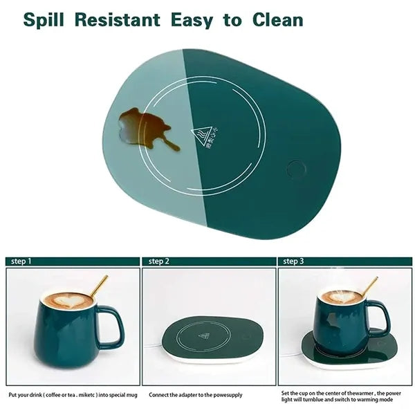 Electric Heating Cup Pad With Ceramic Mug Lid Spoon