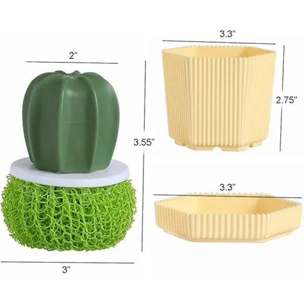 Cactus Shaped Cleaning Brush With Handle And Storage Stand