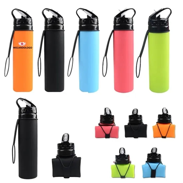20 Oz Silicone Foldable Folding Sports Water Bottle