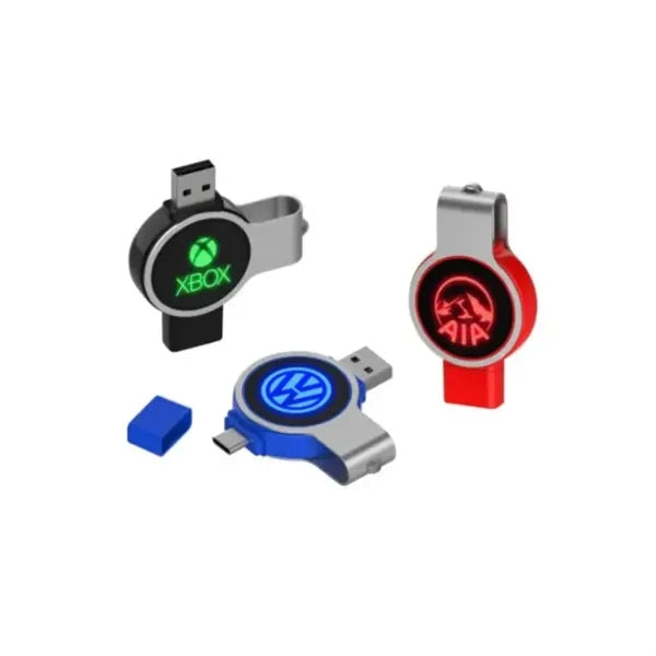2 in 1 Metal Dual Light Up Round OTG USB flash drive