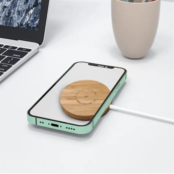 Portable Bamboo Magnetic 15W Wireless Charger Pad