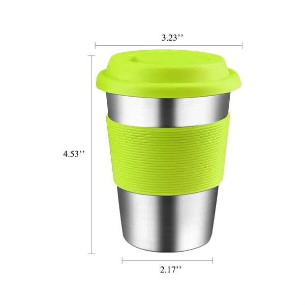 12oz Stainless Steel Cup With Silicone Lid And Sleeve