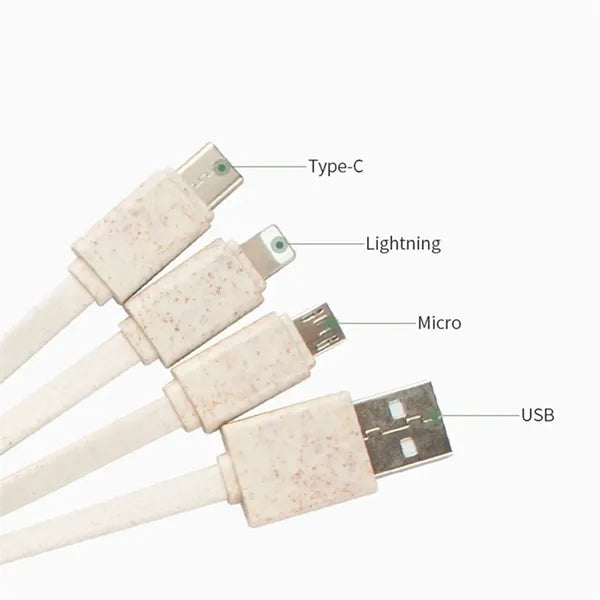 4-in-1 Eco Friendly Wheat Straw Charger USB Cable w/Keychain